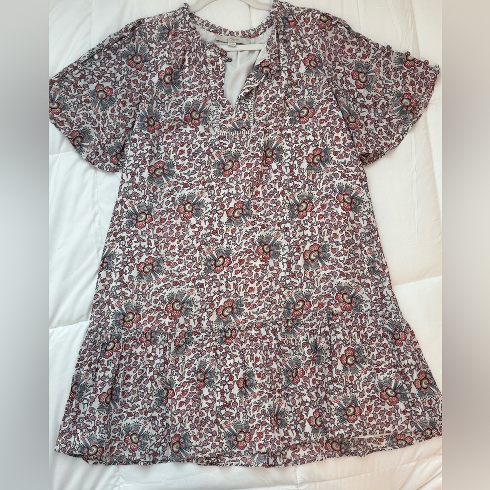 LOFT Floral Midi Dress - Red and White